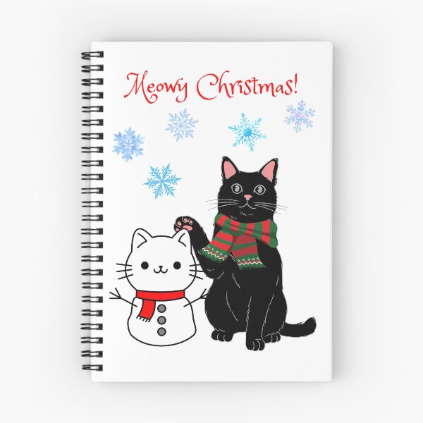 Item preview, Meowy Christmas Black Cat with Snowcat designed and sold by MYCatStuff.