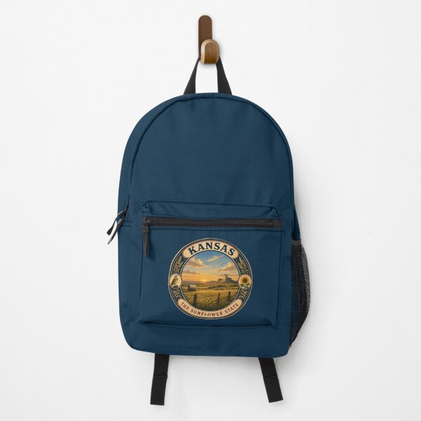 Item preview, Kansas Landscape Illustration Travel Art Badge designed and sold by KrisSidDesigns.