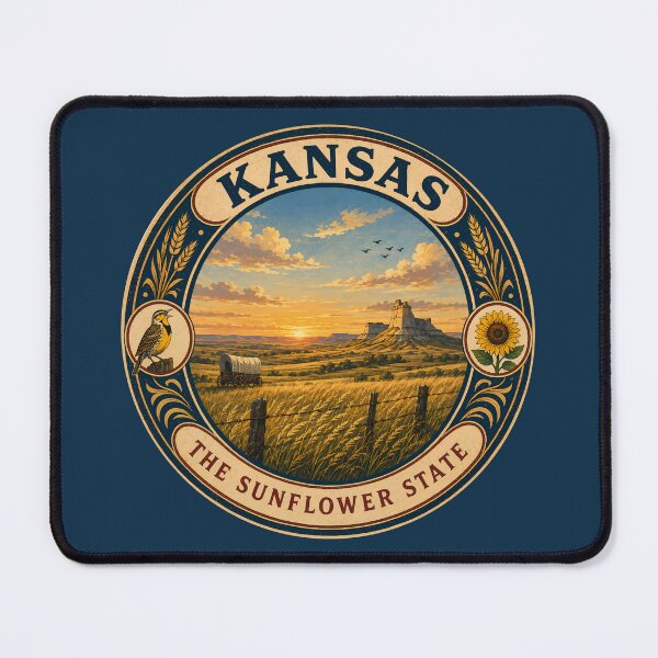 Item preview, Kansas Landscape Illustration Travel Art Badge designed and sold by KrisSidDesigns.