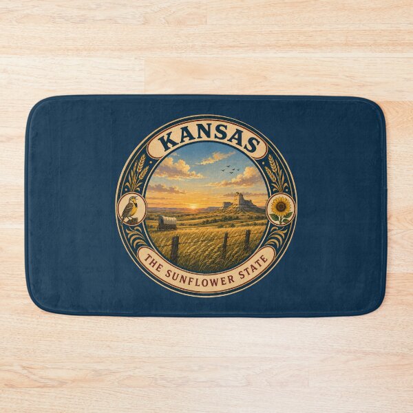 Item preview, Kansas Landscape Illustration Travel Art Badge designed and sold by KrisSidDesigns.