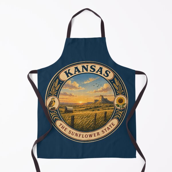 Item preview, Kansas Landscape Illustration Travel Art Badge designed and sold by KrisSidDesigns.