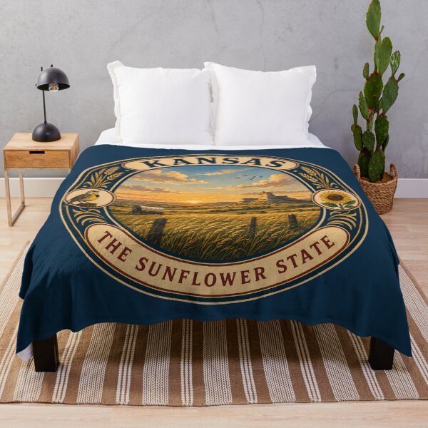 Item preview, Kansas Landscape Illustration Travel Art Badge designed and sold by KrisSidDesigns.
