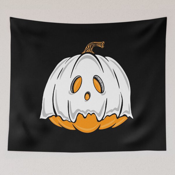Item preview, Orange Pumpkin Ghost With Black Background  designed and sold by missmann.