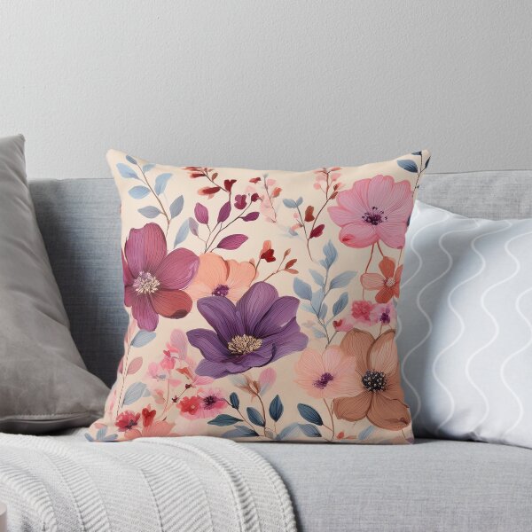 Item preview, Romantic purple magenta and blush pink autumn botanical leaves and flowers watercolor garden painting on boho beige neutral background  designed and sold by navitalidesign.