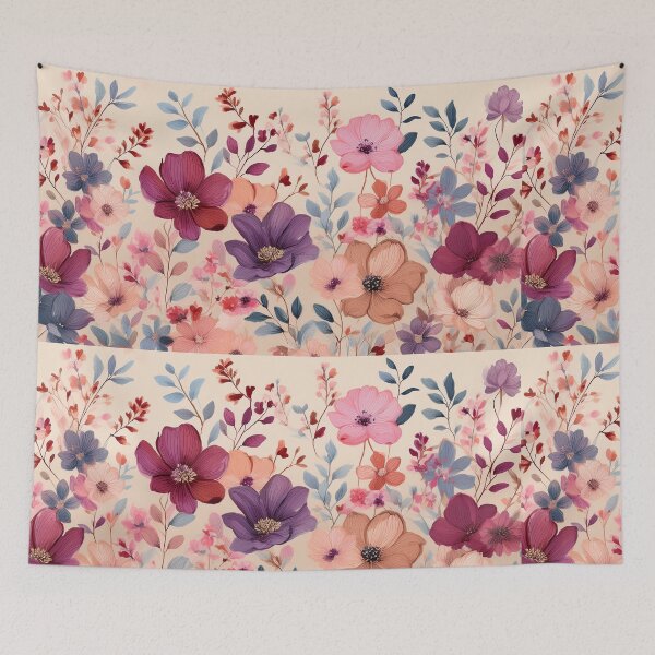 Item preview, Romantic purple magenta and blush pink autumn botanical leaves and flowers watercolor garden painting on boho beige neutral background  designed and sold by navitalidesign.