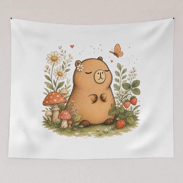 Item preview, Cute Capybara Cottagecore Garden Illustration designed and sold by ByTiti.