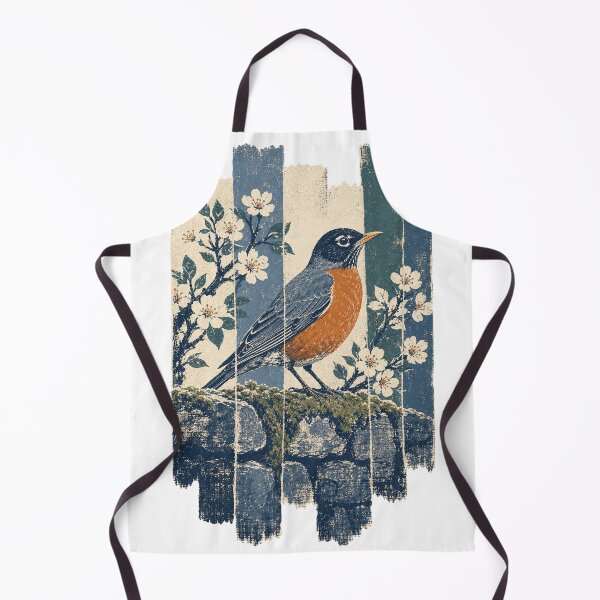 Item preview, American Robin on the Mossy Garden Wall Wild Bird Nature Illustration designed and sold by VisualArtsOasis.