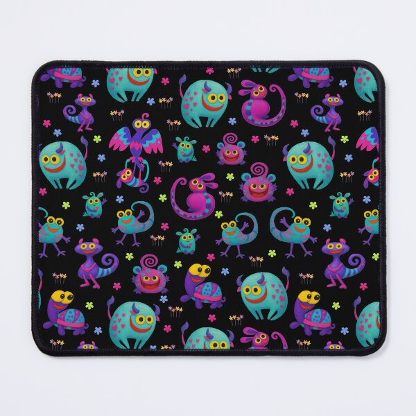 Item preview, Happy Oddballs - Colorful Weird Creatures Pattern on Black designed and sold by PatykArt.