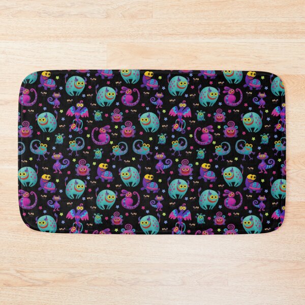 Item preview, Happy Oddballs - Colorful Weird Creatures Pattern on Black designed and sold by PatykArt.