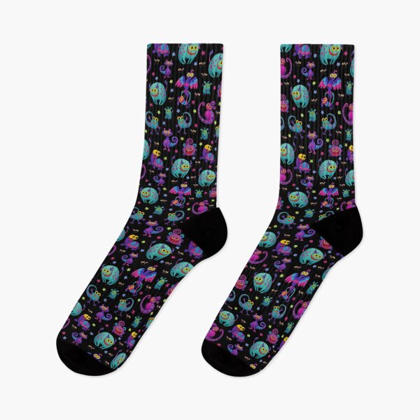 Item preview, Happy Oddballs - Colorful Weird Creatures Pattern on Black designed and sold by PatykArt.