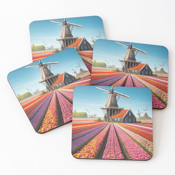 Item preview, Dutch Windmill and Colorful Tulip Fields Netherlands Landscape designed and sold by NarjaShop.