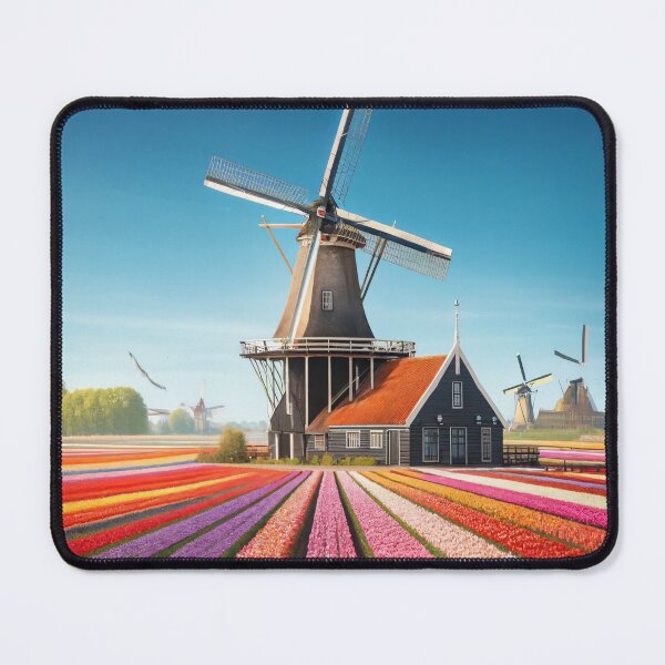 Item preview, Dutch Windmill and Colorful Tulip Fields Netherlands Landscape designed and sold by NarjaShop.