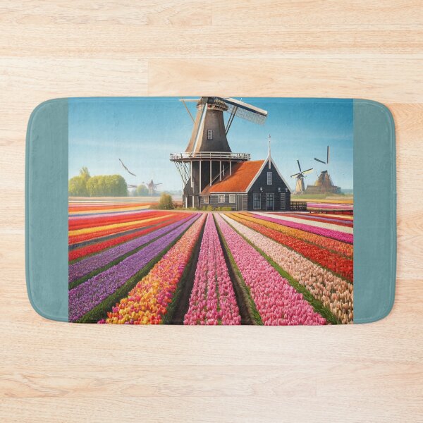 Item preview, Dutch Windmill and Colorful Tulip Fields Netherlands Landscape designed and sold by NarjaShop.
