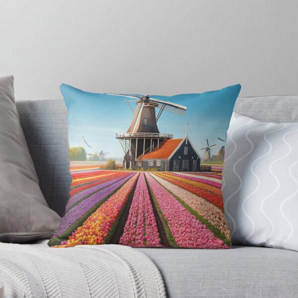 Item preview, Dutch Windmill and Colorful Tulip Fields Netherlands Landscape designed and sold by NarjaShop.