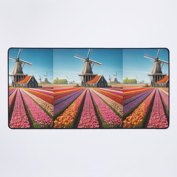 Item preview, Dutch Windmill and Colorful Tulip Fields Netherlands Landscape designed and sold by NarjaShop.