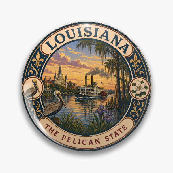 Item preview, Louisiana Landscape Illustration Travel Art Badge designed and sold by KrisSidDesigns.