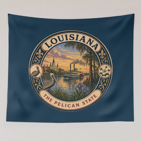 Item preview, Louisiana Landscape Illustration Travel Art Badge designed and sold by KrisSidDesigns.