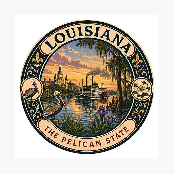 Item preview, Louisiana Landscape Illustration Travel Art Badge designed and sold by KrisSidDesigns.