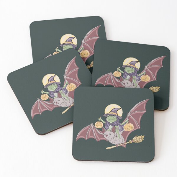 Item preview, Frog Witch Riding Bat Halloween Pumpkin Cottagecore designed and sold by LeshanArt.