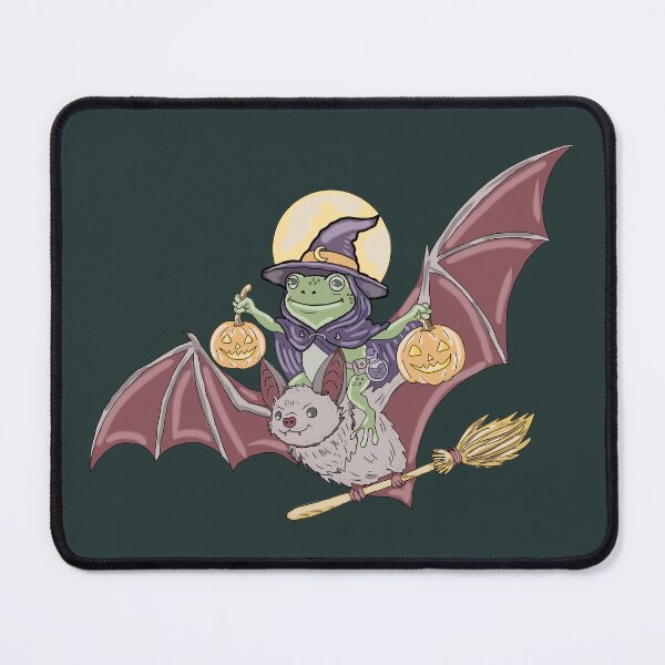 Item preview, Frog Witch Riding Bat Halloween Pumpkin Cottagecore designed and sold by LeshanArt.