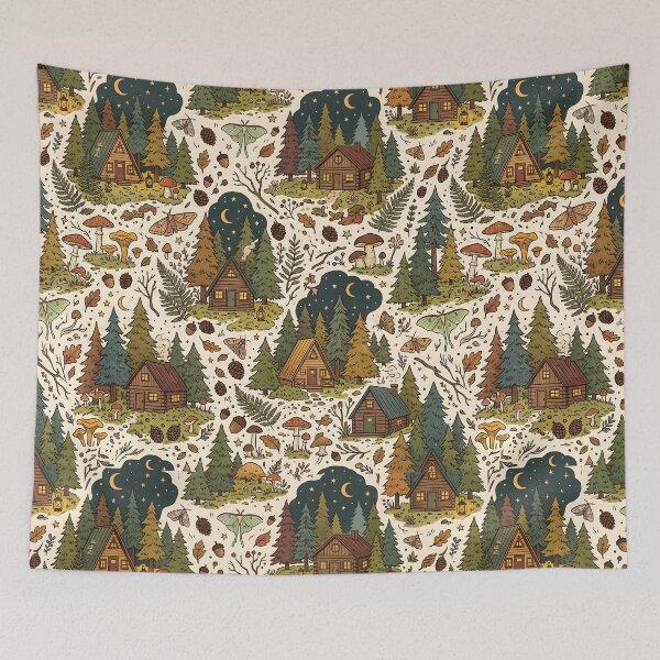 Item preview, Cozy Cabin Forest Pattern | Cottagecore Woodland Print designed and sold by Her-XP.