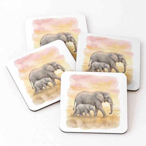 Item preview, Watercolor Mother Baby Elephant Savanna Wildlife Design designed and sold by NeonNerd Studio.