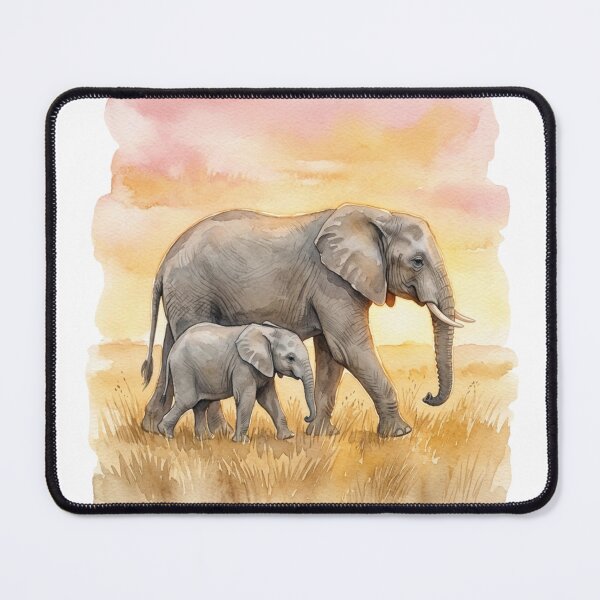 Item preview, Watercolor Mother Baby Elephant Savanna Wildlife Design designed and sold by NeonNerd Studio.