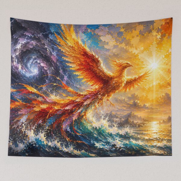 Item preview, Phoenix Flying Over Ocean Waves | Mythical Firebird Fantasy Art designed and sold by ManJiangHong.