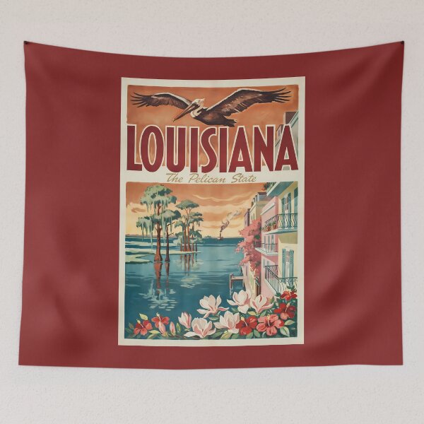 Item preview, Louisiana Pelican State Illustration Travel Art Vintage designed and sold by KrisSidDesigns.