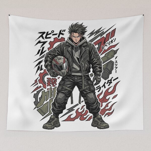 Item preview, Anime Motorcycle Rider Streetwear – Japanese Biker Flame Graphic designed and sold by cannsuh.