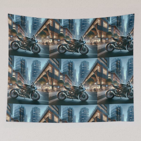 Item preview, Black Sport Motorcycle in Modern City Street designed and sold by NarjaShop.