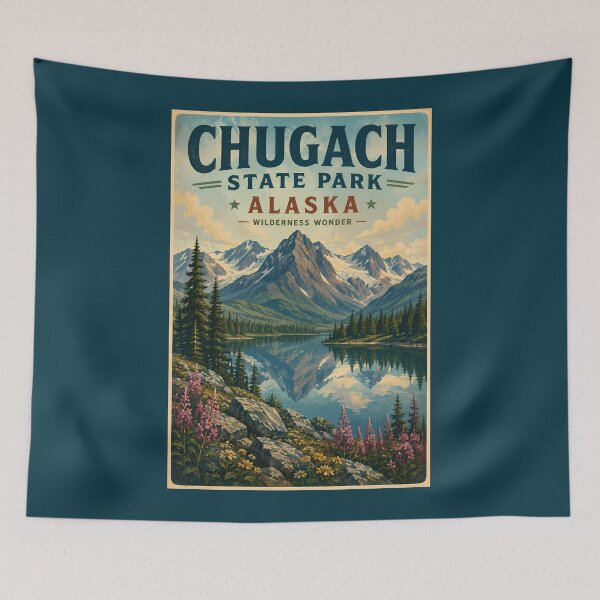 Item preview, Chugach State Park Alaska Illustration Travel Art Vintage designed and sold by KrisSidDesigns.