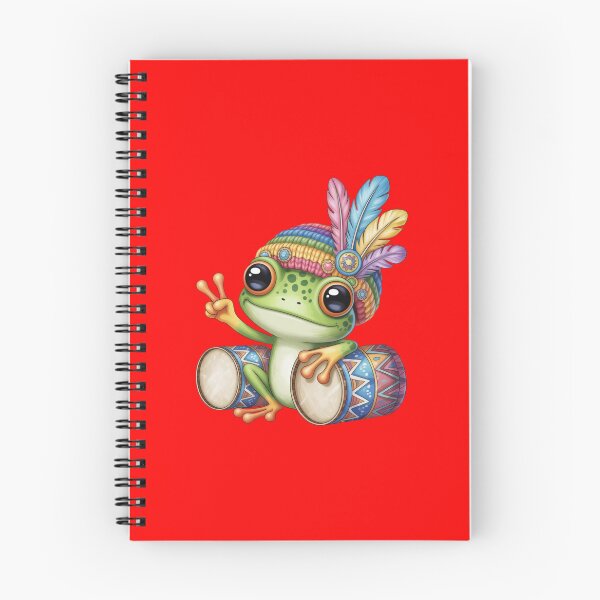 Item preview, a cute frog character wearing a colorful feathered headdress. designed and sold by 123ks.