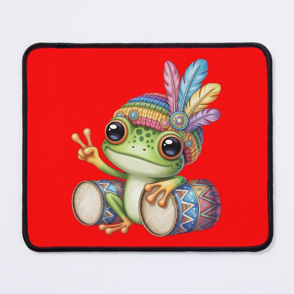 Item preview, a cute frog character wearing a colorful feathered headdress. designed and sold by 123ks.