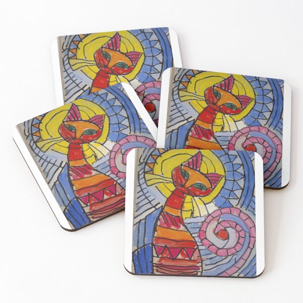 Item preview, Colorful Abstract Cat Stained Glass Painting  designed and sold by SofiaByCruti.