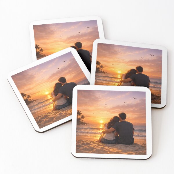 Item preview, Romantic Young Couple Watching Sunset on the Beach – Peaceful Evening Love Scene designed and sold by Prince Tripathi .