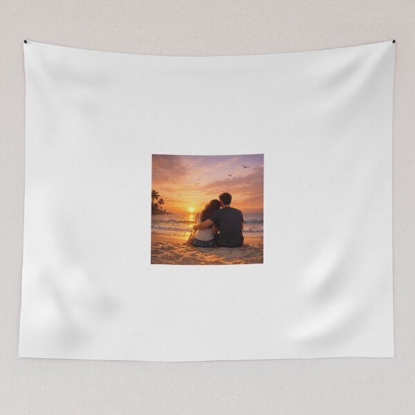 Item preview, Romantic Young Couple Watching Sunset on the Beach – Peaceful Evening Love Scene designed and sold by Prince Tripathi .