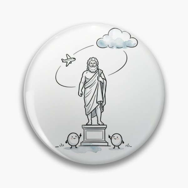 Item preview, Greek Mythology Art Print: Zeus Statue with Funny Egg Robot Fans and Airplane designed and sold by LenNo9881.