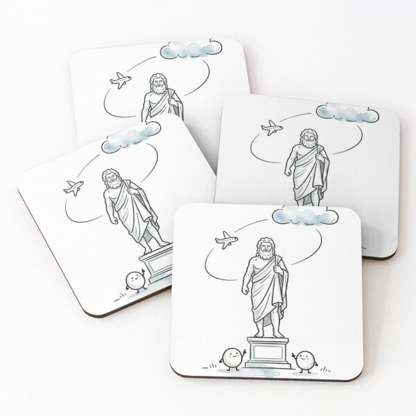 Item preview, Greek Mythology Art Print: Zeus Statue with Funny Egg Robot Fans and Airplane designed and sold by LenNo9881.