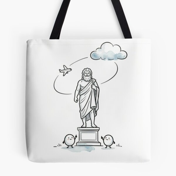 Item preview, Greek Mythology Art Print: Zeus Statue with Funny Egg Robot Fans and Airplane designed and sold by LenNo9881.