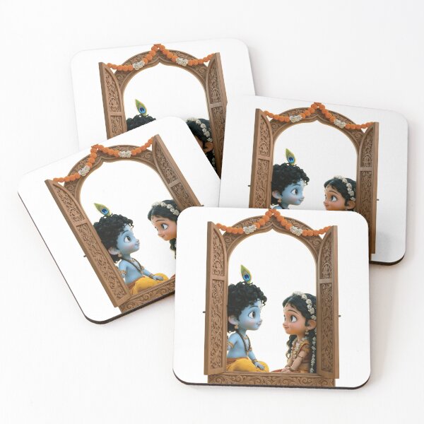 Item preview, Cute Little Radha Krishna Wooden Window Frame Art - Janmashtami Divine Love Graphic designed and sold by Aedition.