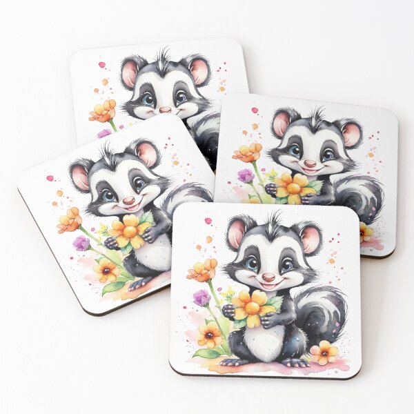Item preview, Sweet Little Skunk with Colorful Flowers Watercolor designed and sold by J-CCreations.