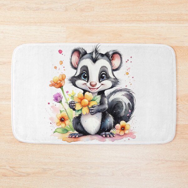 Item preview, Sweet Little Skunk with Colorful Flowers Watercolor designed and sold by J-CCreations.