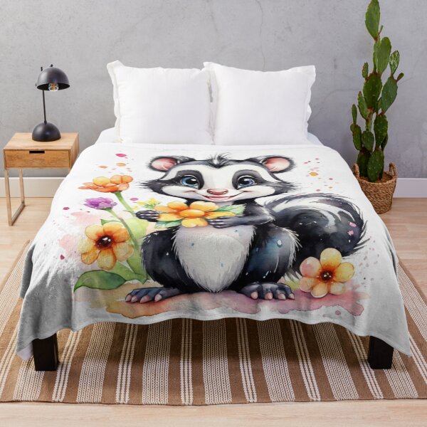 Item preview, Sweet Little Skunk with Colorful Flowers Watercolor designed and sold by J-CCreations.
