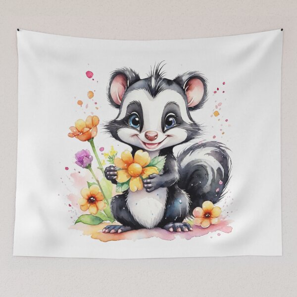 Item preview, Sweet Little Skunk with Colorful Flowers Watercolor designed and sold by J-CCreations.
