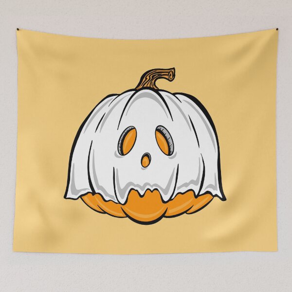 Item preview, Orange Pumpkin Ghost with yellow background  designed and sold by missmann.