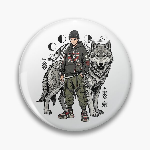 Item preview, Japanese Streetwear Wolf Guardian – Urban Wolf Anime Warrior Graphic designed and sold by cannsuh.
