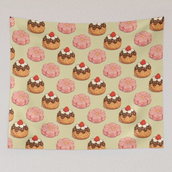 Item preview, Cute Strawberry Donut and Sakura Mochi Dessert Pattern 2 designed and sold by SimplePoDesign.