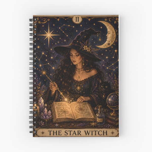Item preview, The Star Witch Tarot Card Halloween Celestial Witch Black Cat Astrology Magic designed and sold by OlgaLuna_design.