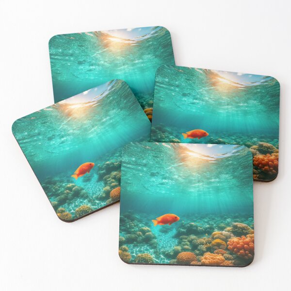 Item preview, Tropical Coral Reef with Orange Fish in Turquoise Ocean designed and sold by NarjaShop.